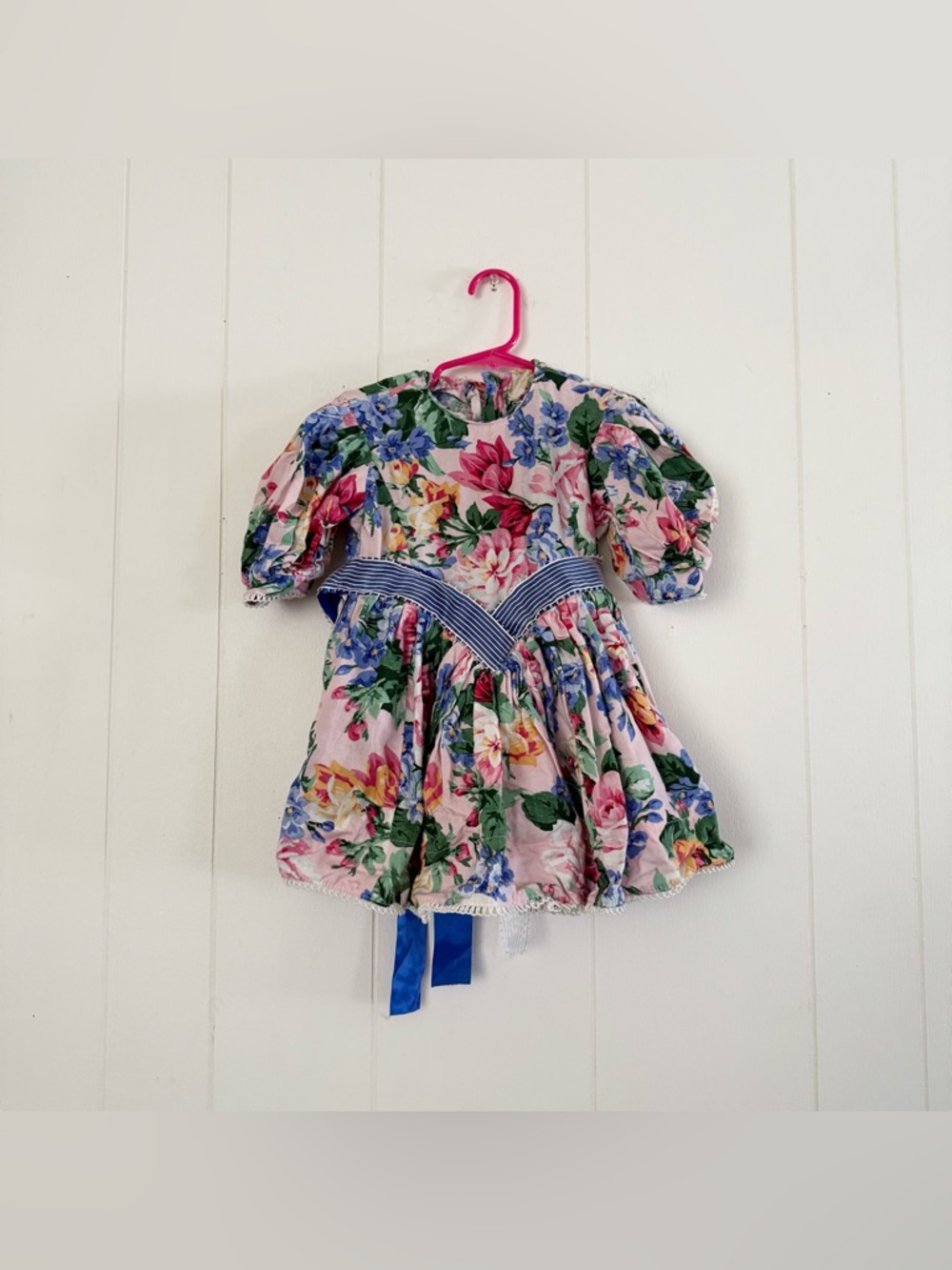 Vintage Handmade Floral Puff-Sleeve Girls' Dress in Pink Multi Formal Size 3T/4T